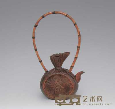 清 竹雕布袋形茶壶 高27.5cm